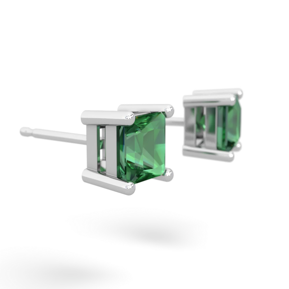 Lab Emerald 5Mm Princess Cut Stud 14K White Gold earrings E1789