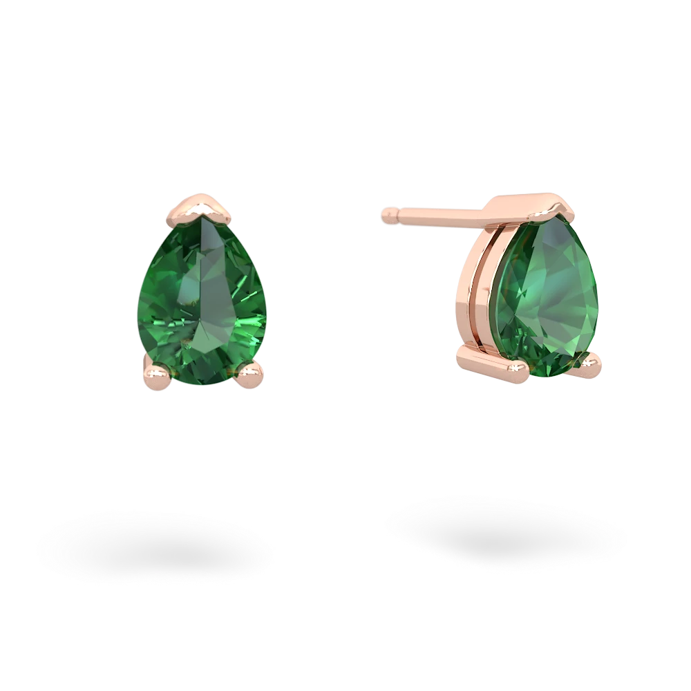 Lab Emerald Teardrop Stud 14K Rose Gold earrings E1793