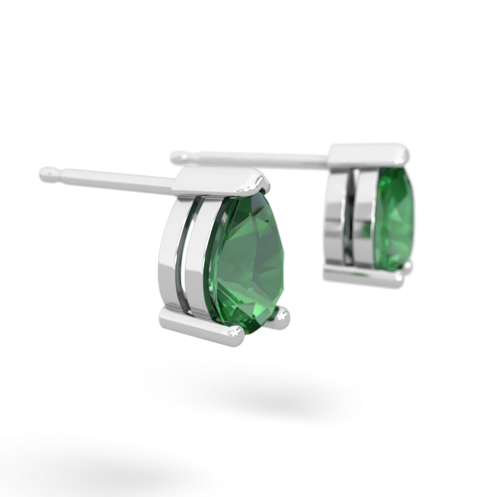 Lab Emerald Teardrop Stud 14K White Gold earrings E1793