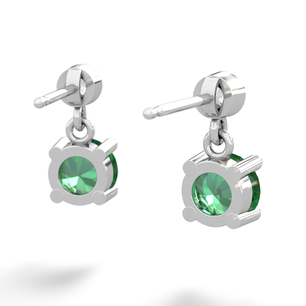 Lab Emerald Diamond Drop 6Mm Round 14K White Gold earrings E1986