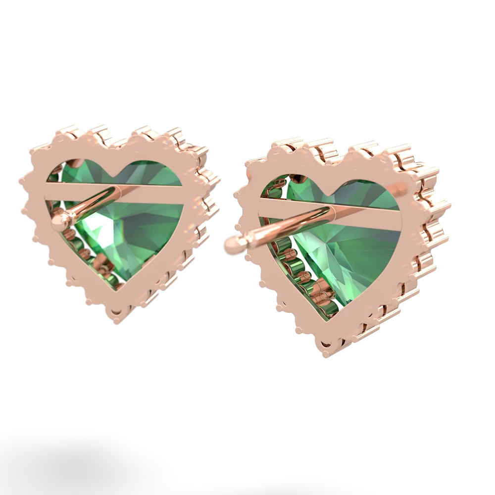 Lab Emerald Sparkling Halo Heart 14K Rose Gold earrings E0391