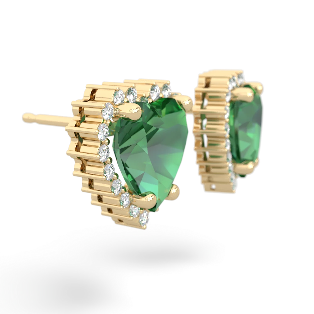 Lab Emerald Sparkling Halo Heart 14K Yellow Gold earrings E0391