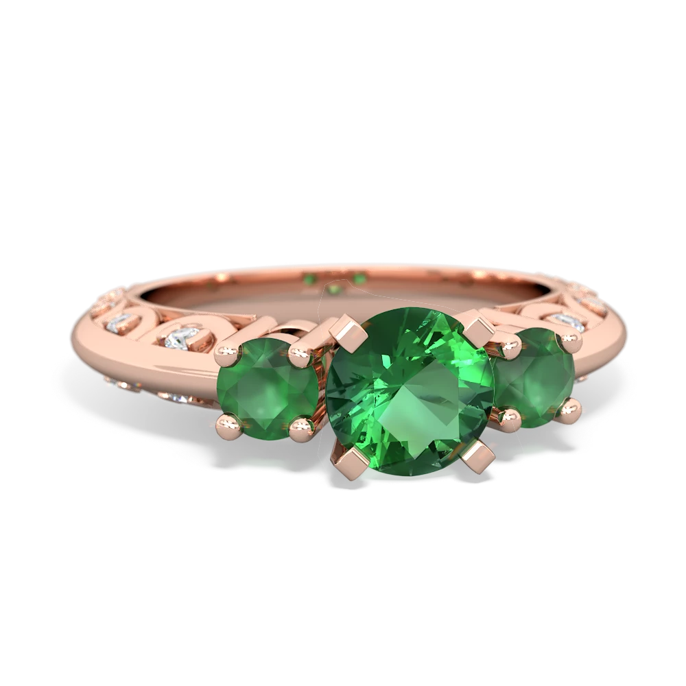 Lab Emerald Art Deco Eternal Embrace Engagement 14K Rose Gold ring C2003