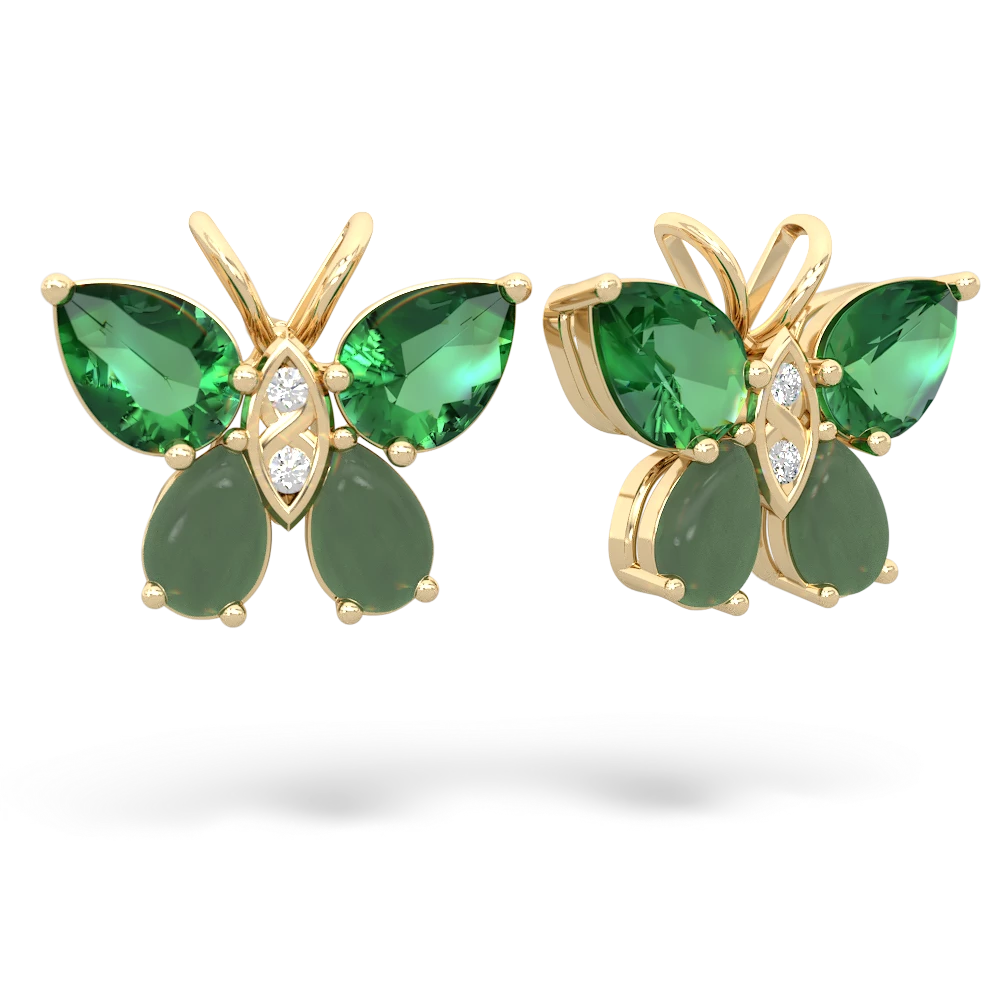 Lab Emerald Butterfly 14K Yellow Gold earrings E2215