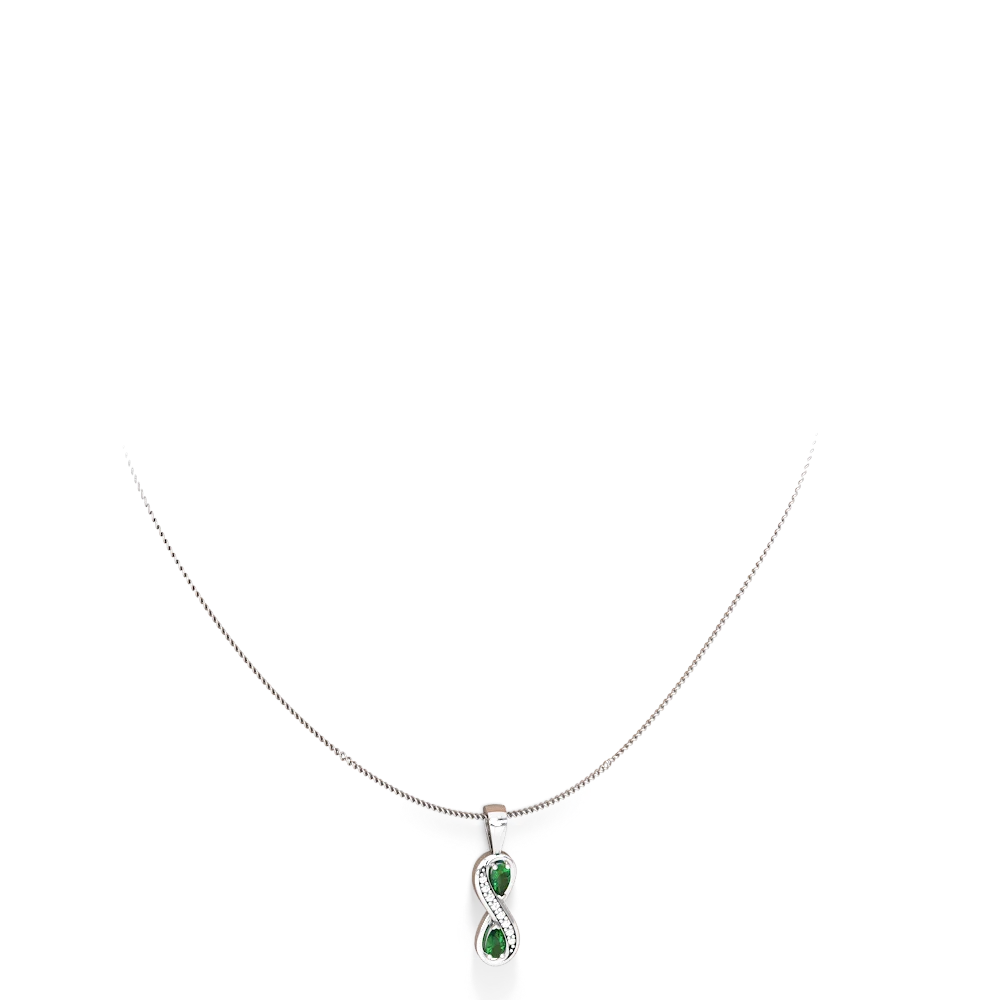 Lab Emerald Diamond Infinity 14K White Gold pendant P5390