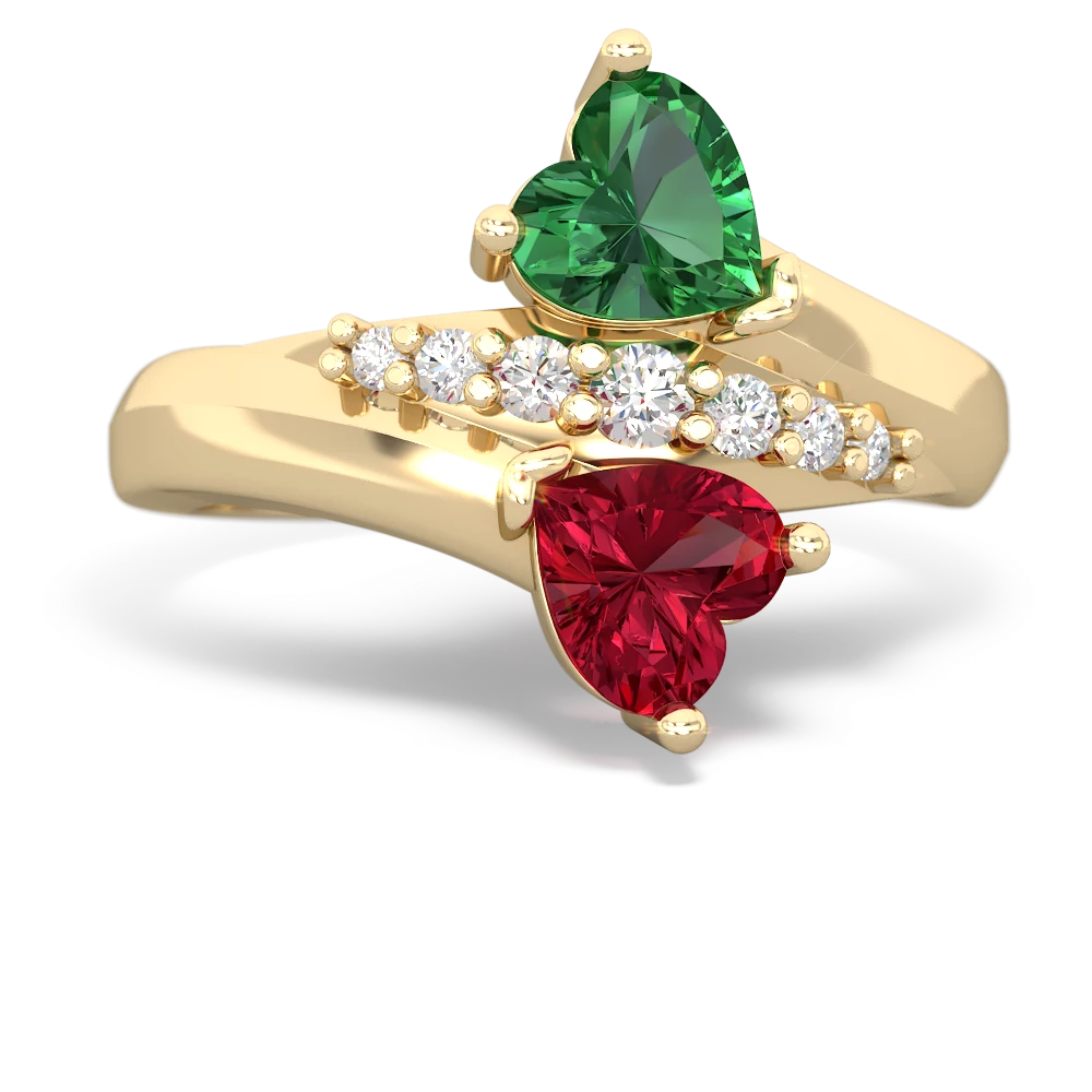 Lab Emerald Heart To Heart 14K Yellow Gold ring R2064