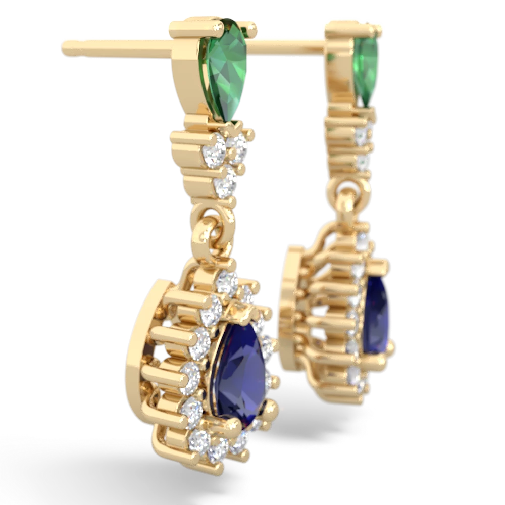 Lab Emerald Halo Pear Dangle 14K Yellow Gold earrings E1882