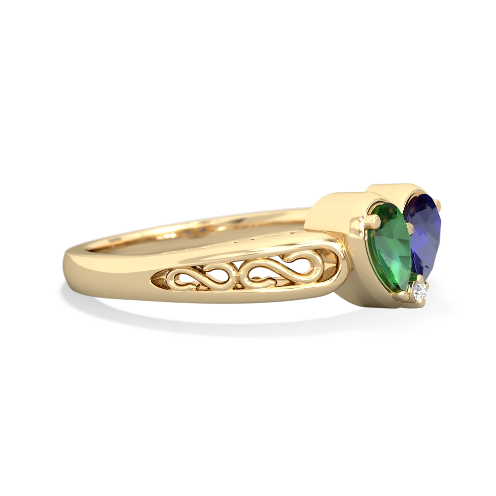 Lab Emerald Filligree 'One Heart' 14K Yellow Gold ring R5070