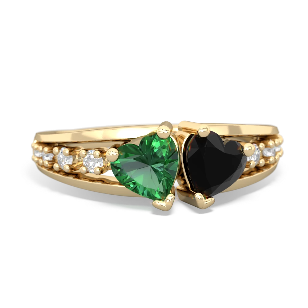 Lab Emerald Heart To Heart 14K Yellow Gold ring R3342