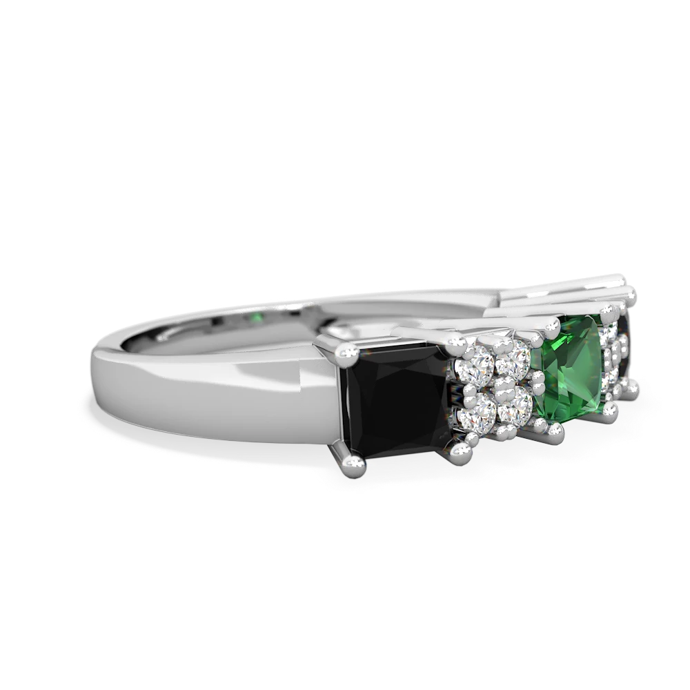 Lab Emerald Three Stone Diamond Cluster 14K White Gold ring R2592