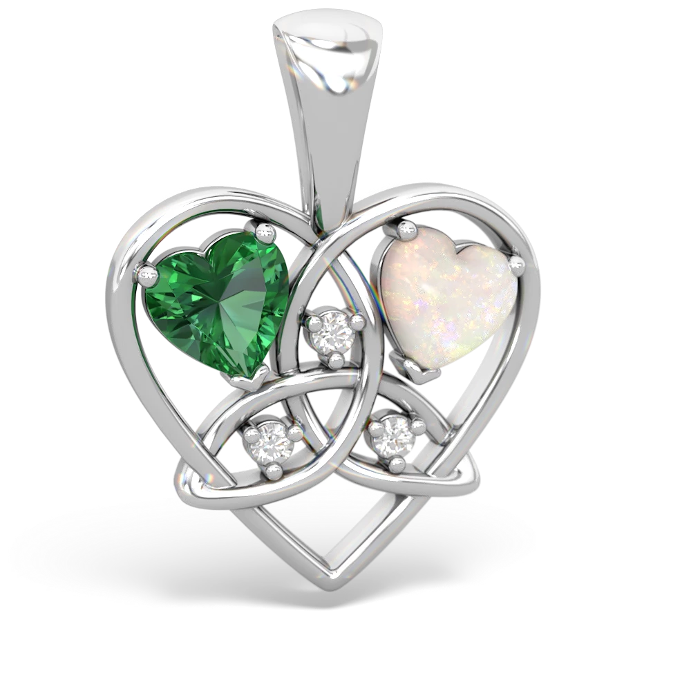 Lab Emerald Celtic Trinity Heart 14K White Gold pendant P5331