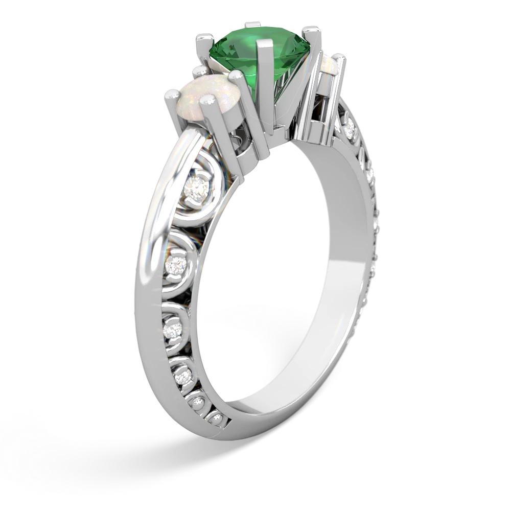 Lab Emerald Art Deco Eternal Embrace Engagement 14K White Gold ring C2003