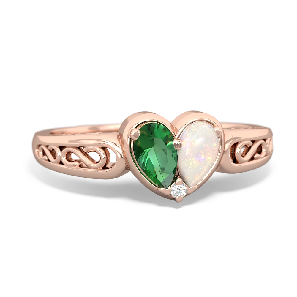 Lab Emerald Filligree 'One Heart' 14K Rose Gold ring R5070