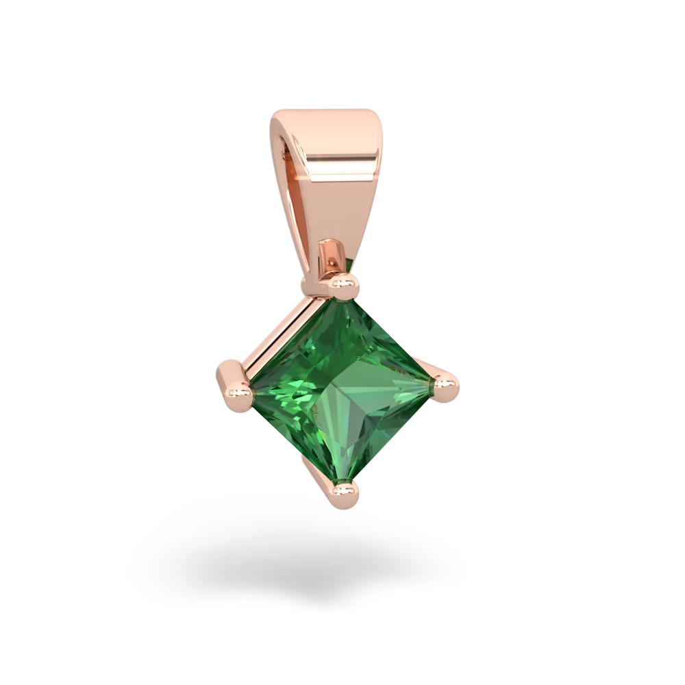Lab Emerald 5Mm Princess Solitaire 14K Rose Gold pendant P1789