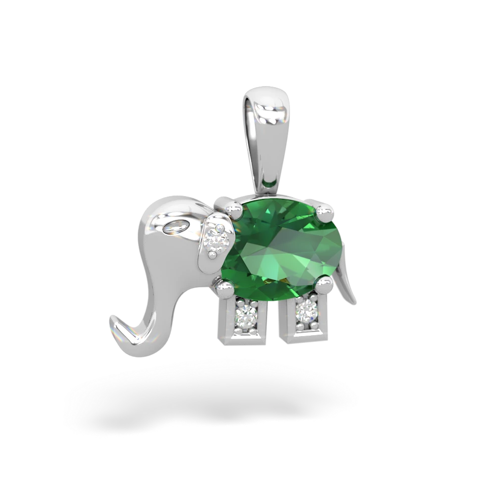 Lab Emerald Elephant 14K White Gold pendant P2555