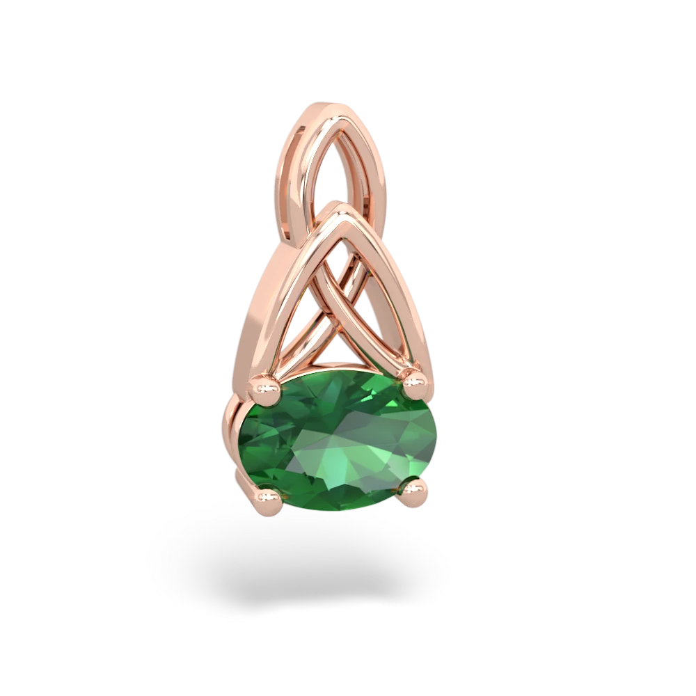 Lab Emerald Celtic Trinity Knot 14K Rose Gold pendant P2389