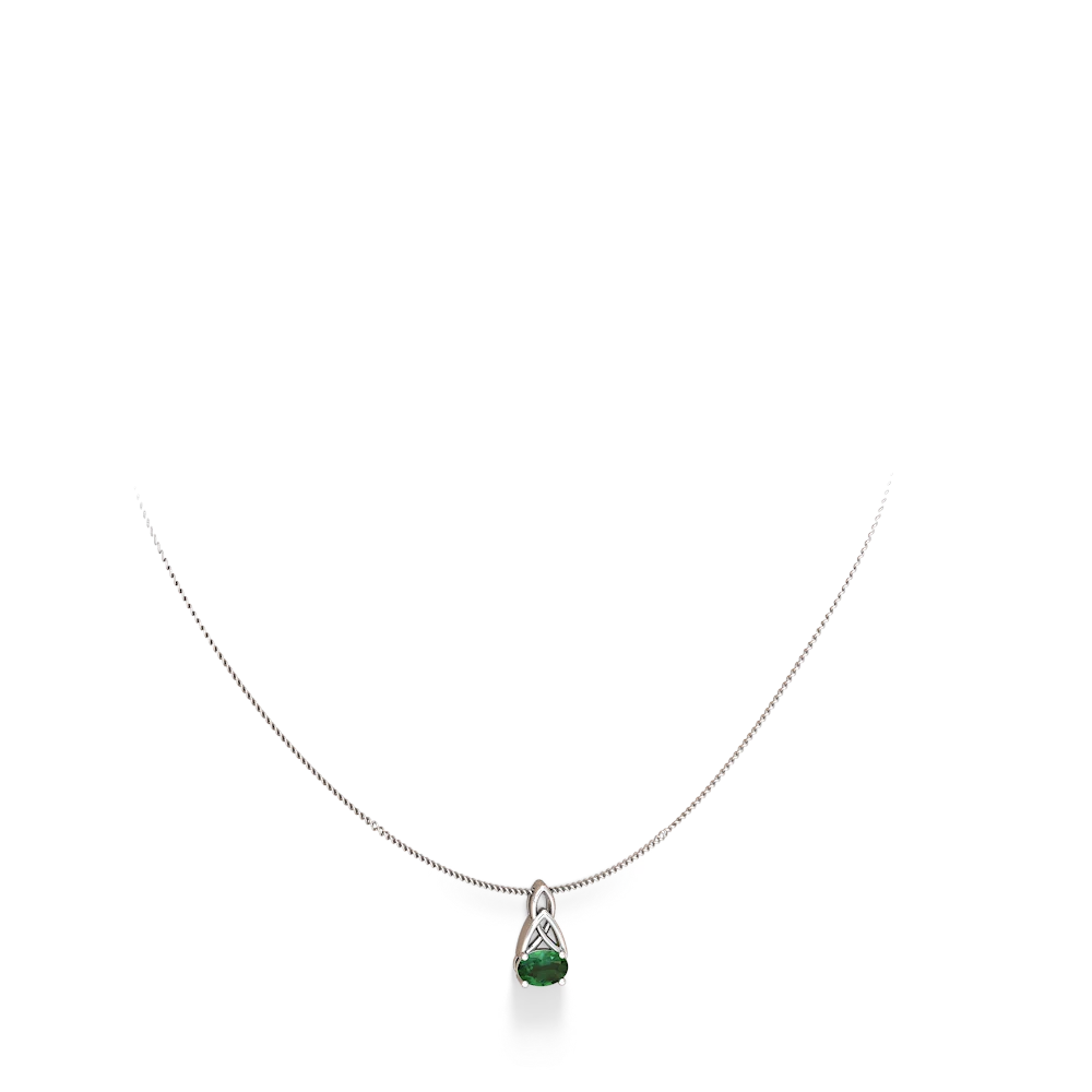 Lab Emerald Celtic Trinity Knot 14K White Gold pendant P2389