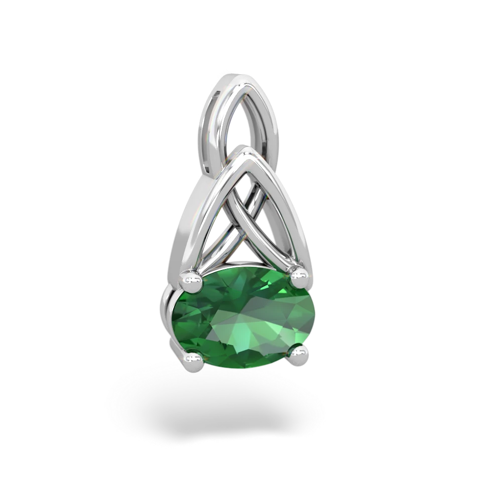 Lab Emerald Celtic Trinity Knot 14K White Gold pendant P2389