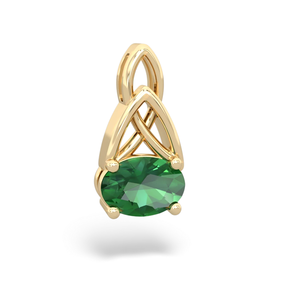Lab Emerald Celtic Trinity Knot 14K Yellow Gold pendant P2389