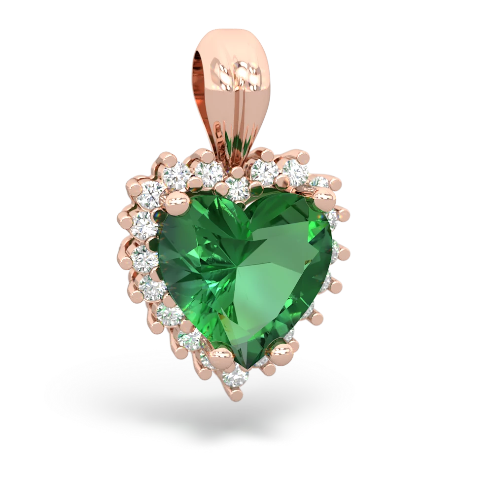 Lab Emerald Sparkling Halo Heart 14K Rose Gold pendant P0391
