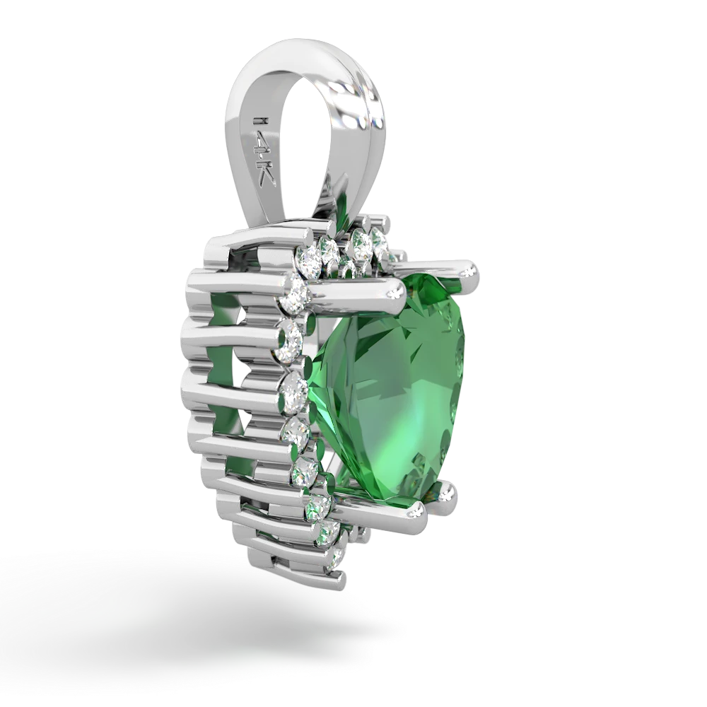 Lab Emerald Sparkling Halo Heart 14K White Gold pendant P0391