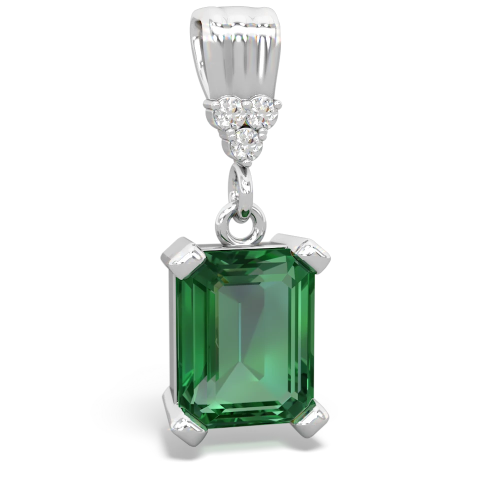 Lab Emerald Art Deco Dangle 14K White Gold pendant P1937