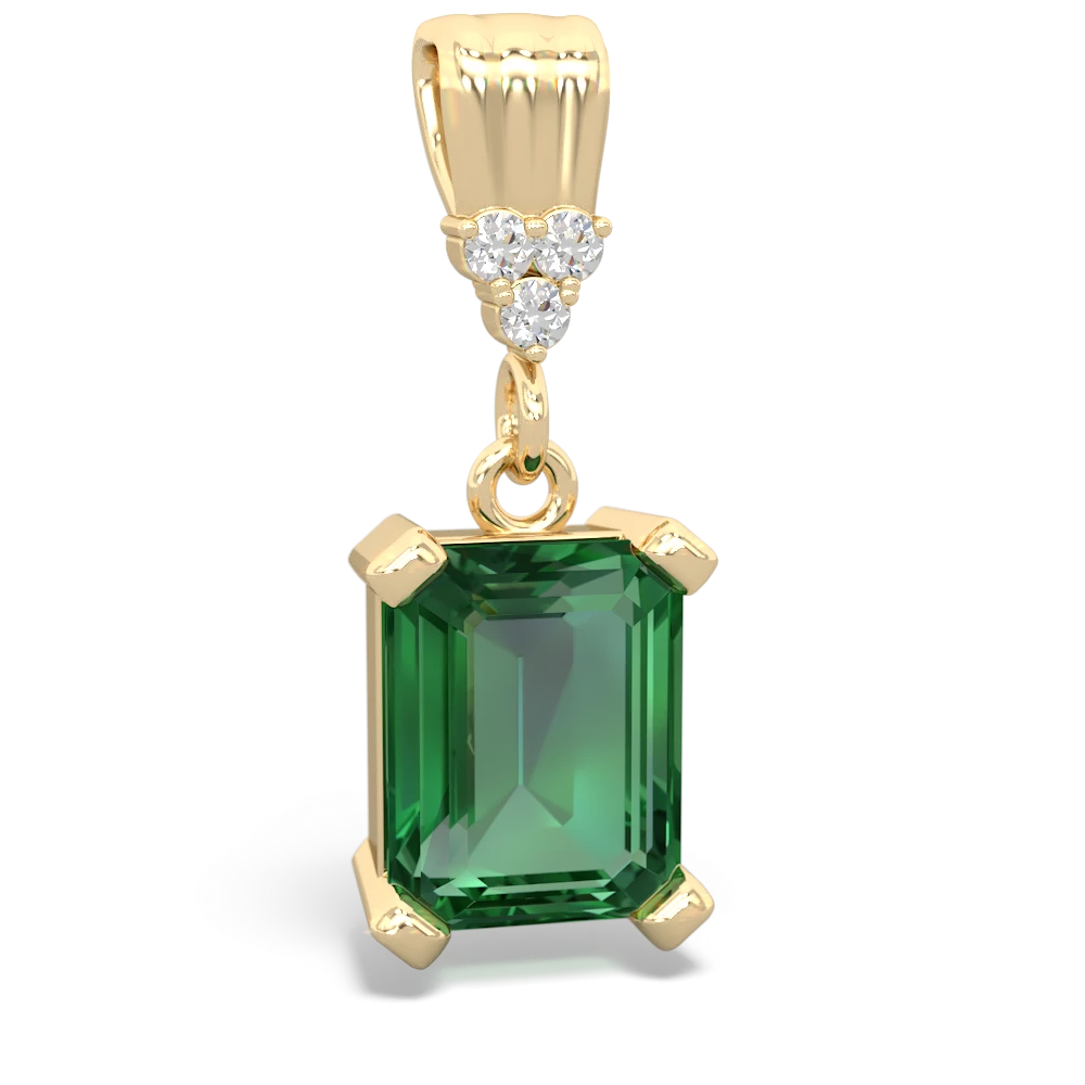 Lab Emerald Art Deco Dangle 14K Yellow Gold pendant P1937