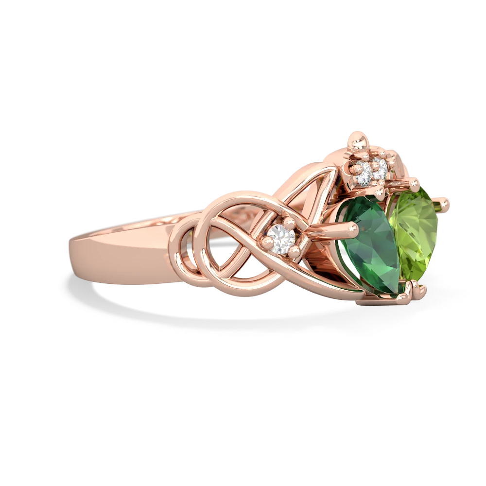 Lab Emerald 'One Heart' Celtic Knot Claddagh 14K Rose Gold ring R5322