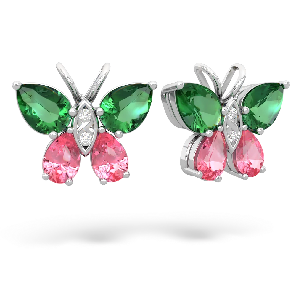 Lab Emerald Butterfly 14K White Gold earrings E2215