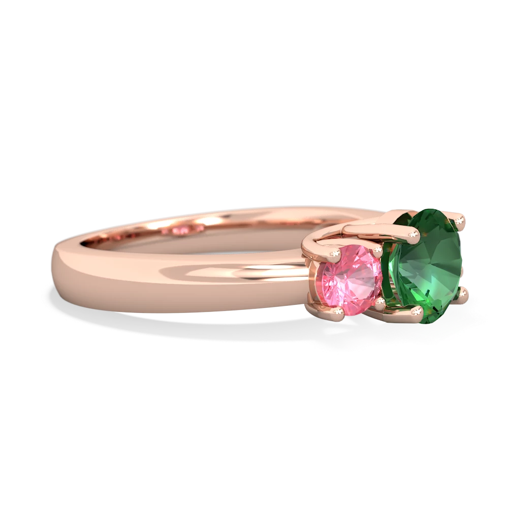 Lab Emerald Three Stone Round Trellis 14K Rose Gold ring R4018