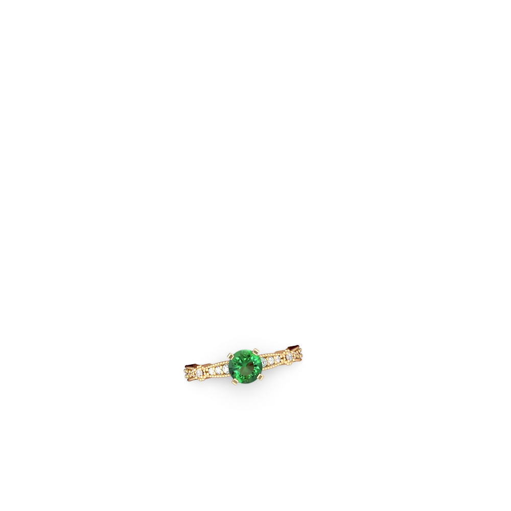 Lab Emerald Sparkling Tiara 6Mm Round 14K Yellow Gold ring R26296RD