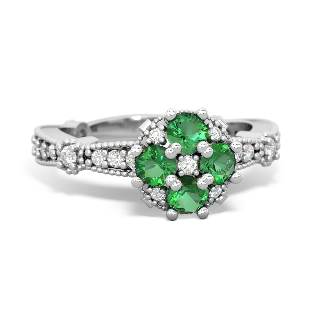 Lab Emerald Sparkling Tiara Cluster 14K White Gold ring R26293RD