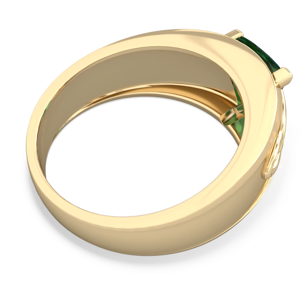 Lab Emerald Celtic Trinity Knot Men's 14K Yellow Gold ring R0440