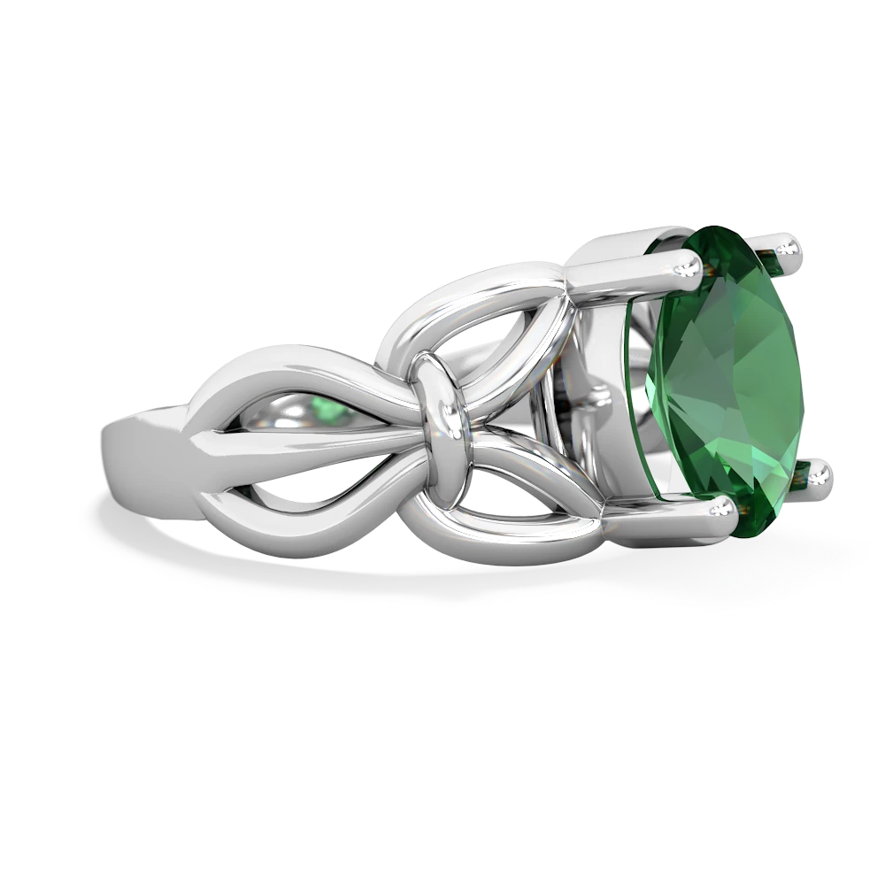 Lab Emerald Celtic Knot Cocktail 14K White Gold ring R2377