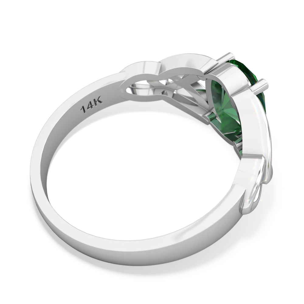 Lab Emerald Celtic Trinity Knot 14K White Gold ring R2389