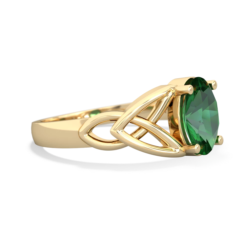 Lab Emerald Celtic Trinity Knot 14K Yellow Gold ring R2389