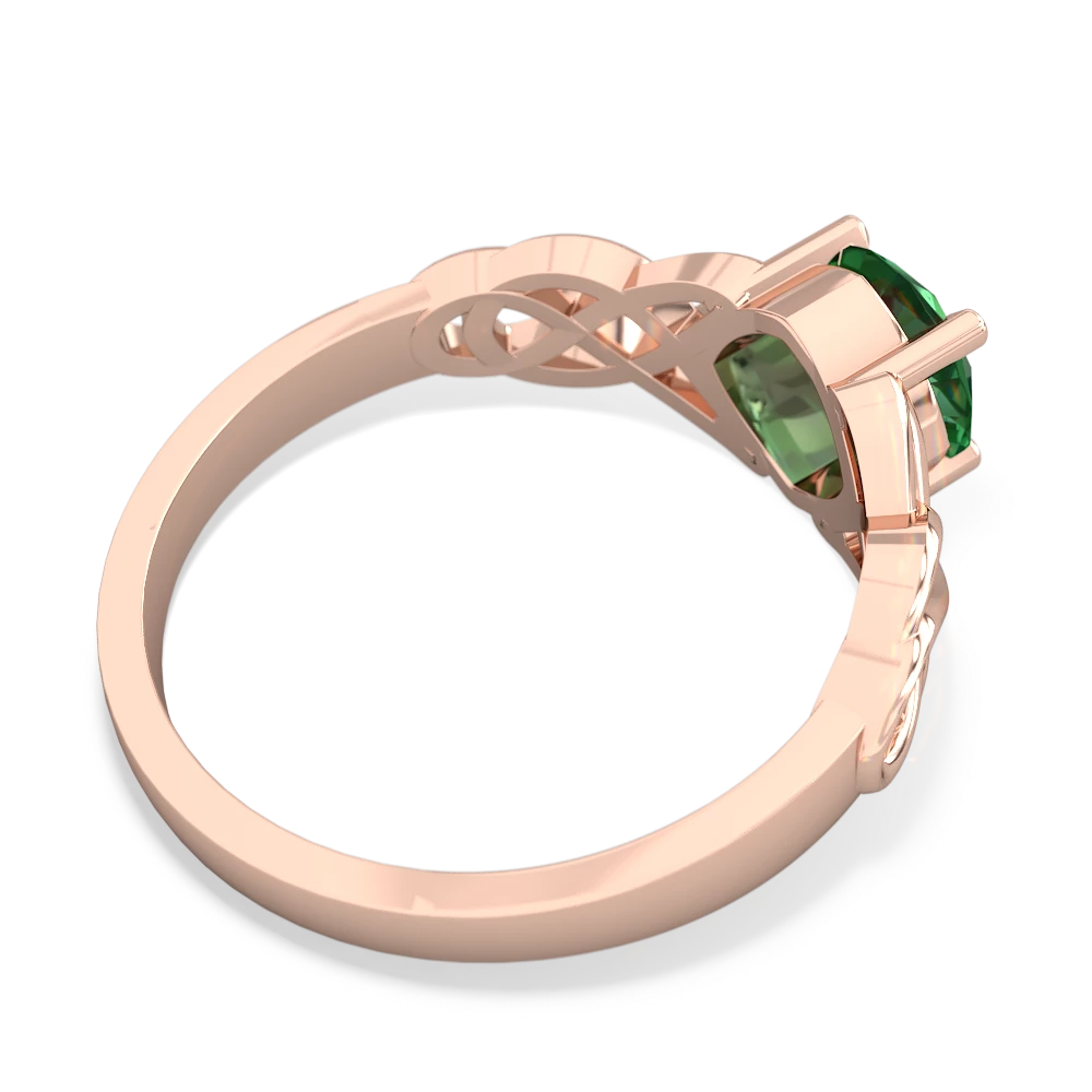 Lab Emerald Checkerboard Cushion Celtic Knot 14K Rose Gold ring R5000