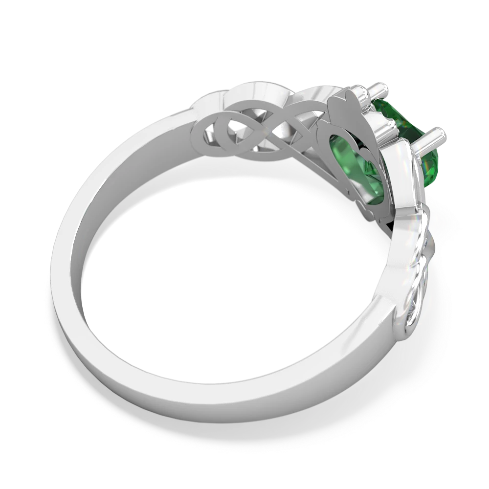 Lab Emerald Claddagh Celtic Knot 14K White Gold ring R2367