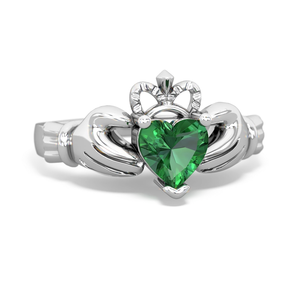 Lab Emerald Claddagh 14K White Gold ring R2370