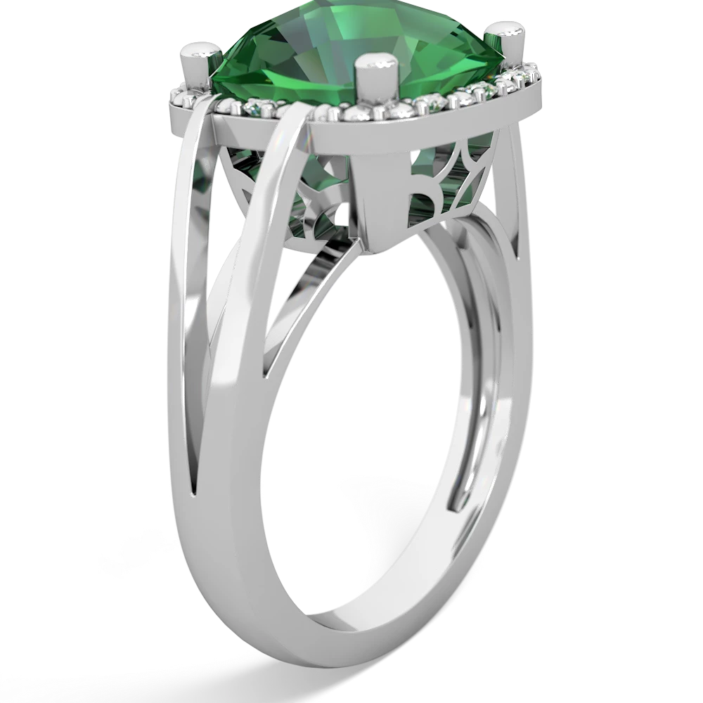 Lab Emerald Art Deco Cocktail 14K White Gold ring R2498