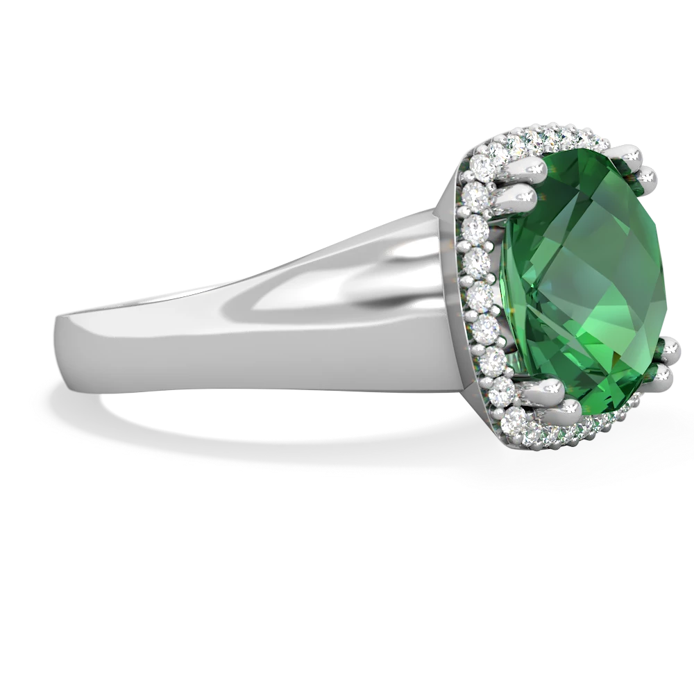 Lab Emerald Halo Cocktail 14K White Gold ring R2544
