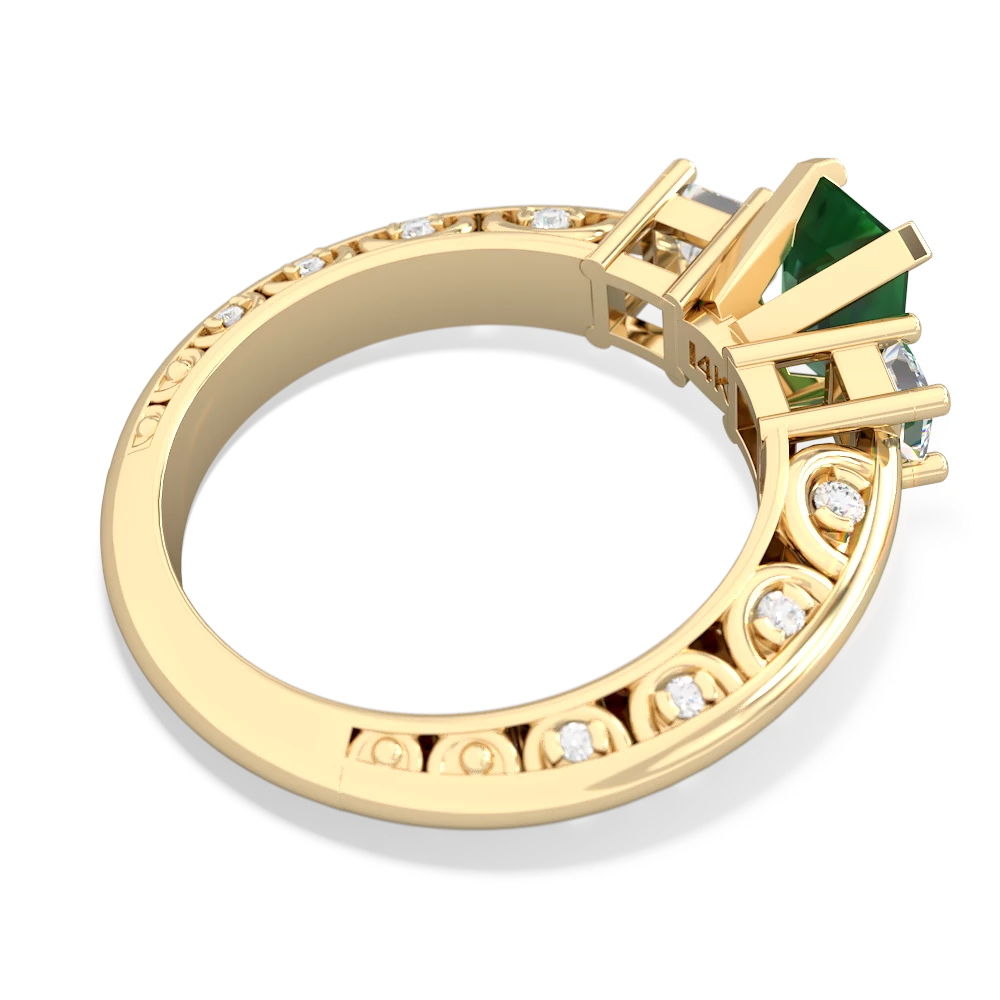 Lab Emerald Art Deco Diamond 7X5 Emerald-Cut Engagement 14K Yellow Gold ring R20017EM
