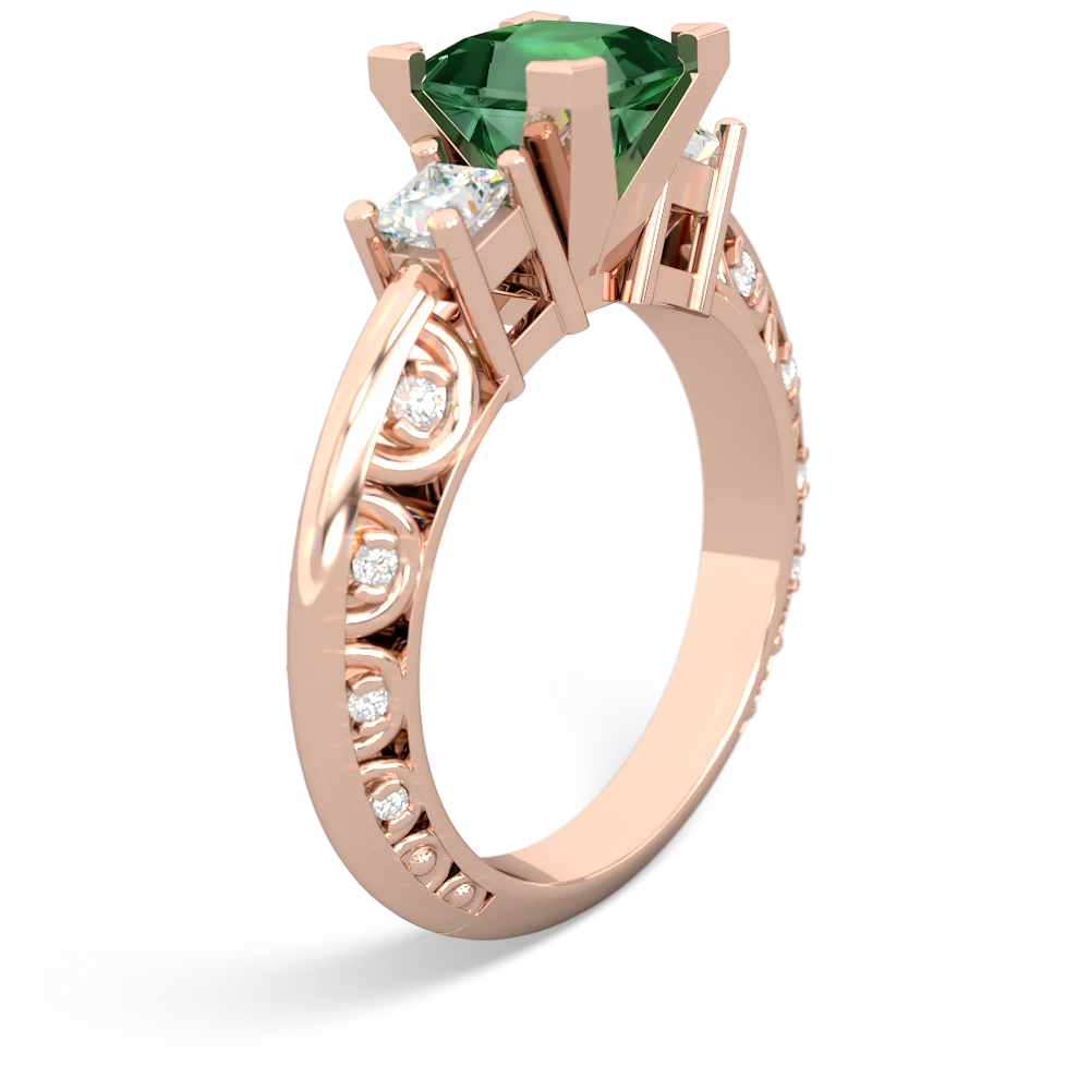 Lab Emerald Art Deco Diamond Engagement 6Mm Princess 14K Rose Gold ring R2001