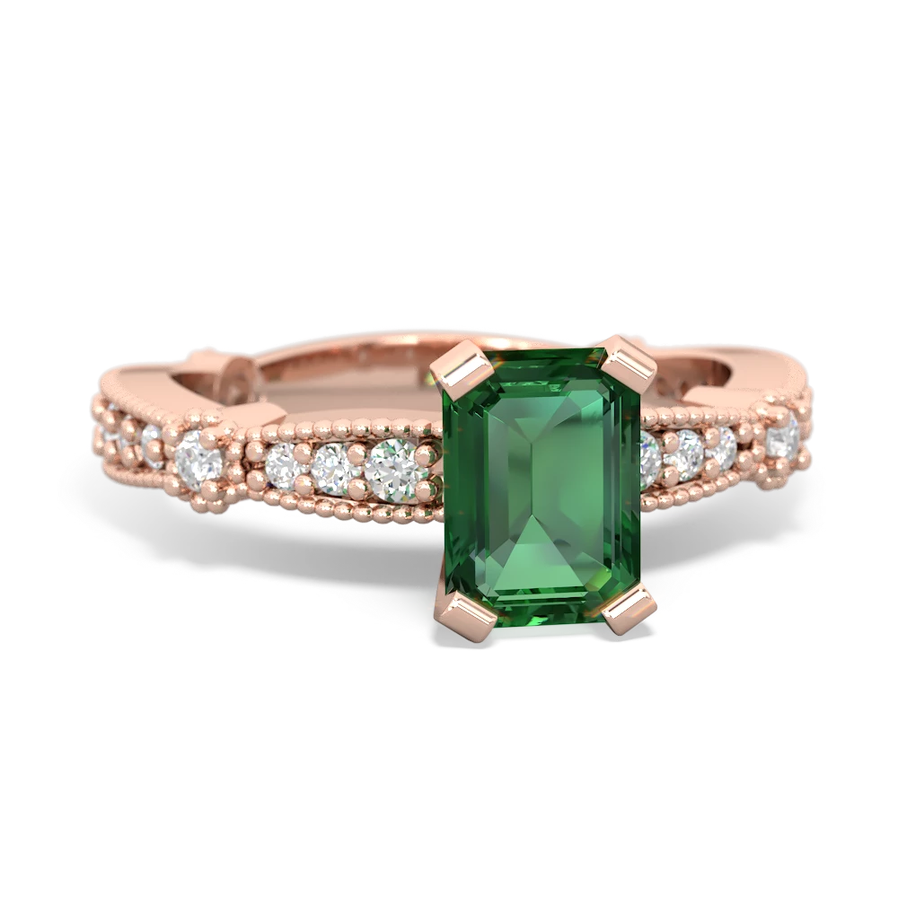 Lab Emerald Sparkling Tiara 7X5mm Emerald-Cut 14K Rose Gold ring R26297EM