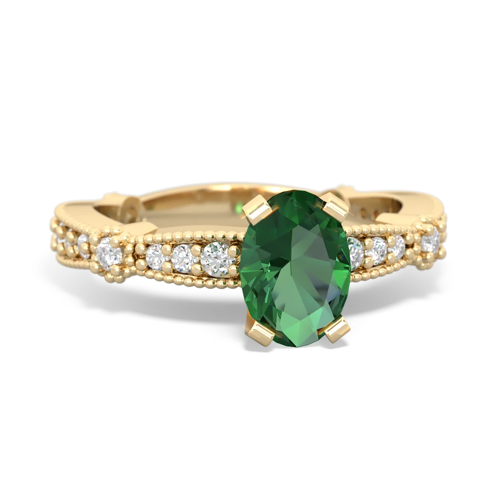 Lab Emerald Sparkling Tiara 7X5mm Oval 14K Yellow Gold ring R26297VL