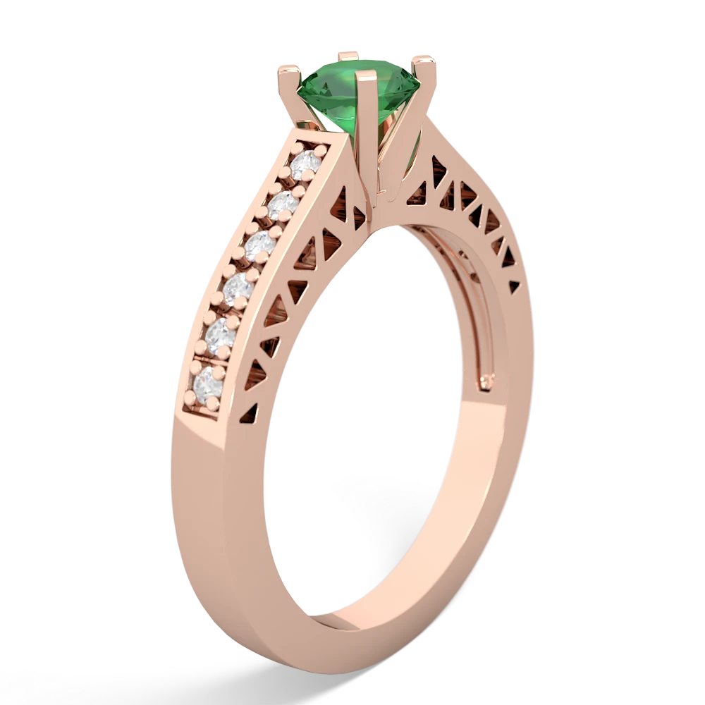 Lab Emerald Art Deco Engagement 5Mm Round 14K Rose Gold ring R26355RD
