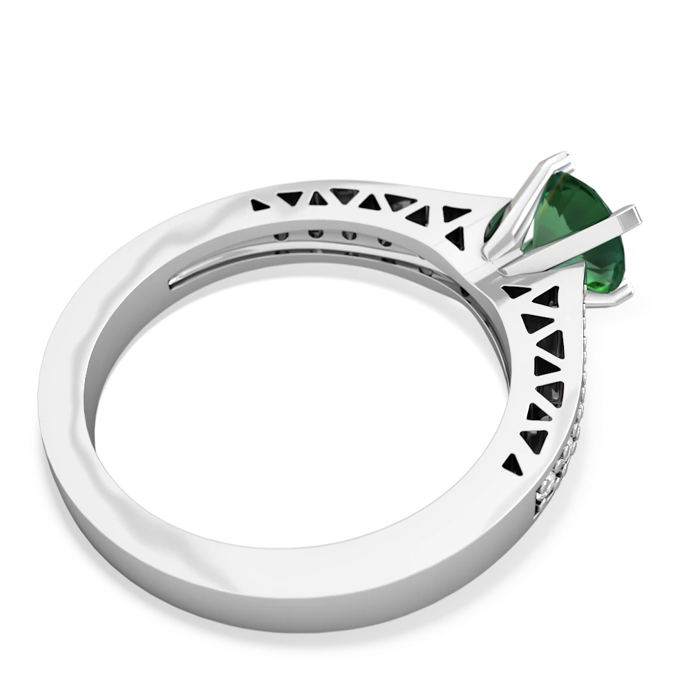 Lab Emerald Art Deco Engagement 6Mm Round 14K White Gold ring R26356RD