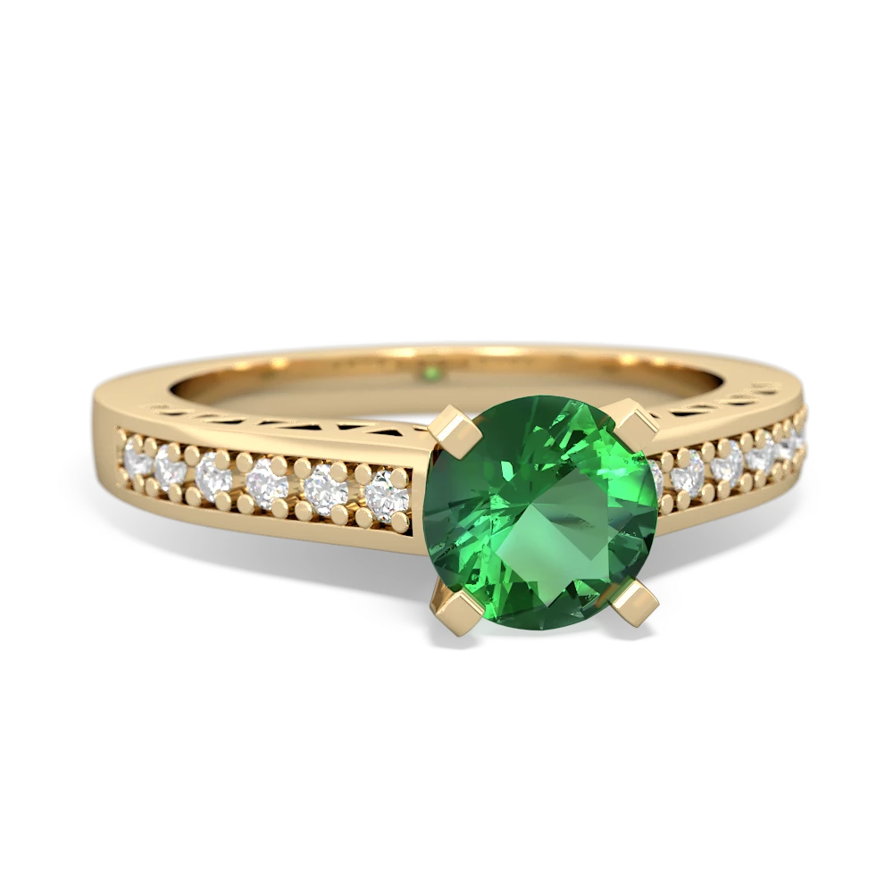 Lab Emerald Art Deco Engagement 6Mm Round 14K Yellow Gold ring R26356RD