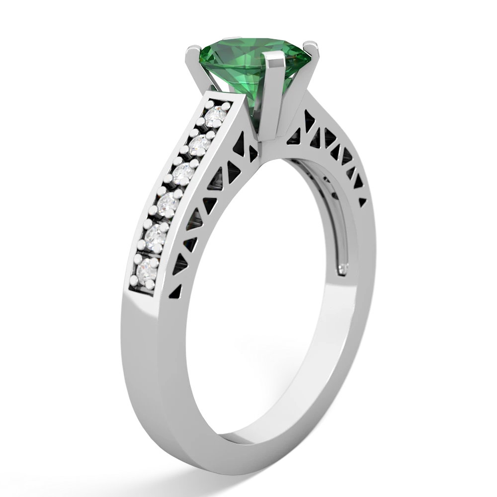Lab Emerald Art Deco Engagement 7X5mm Oval 14K White Gold ring R26357VL