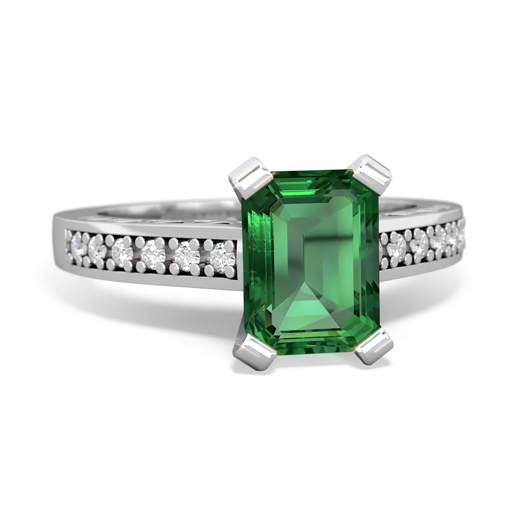 Lab Emerald Art Deco Engagement 8X6mm Emerald-Cut 14K White Gold ring R26358EM